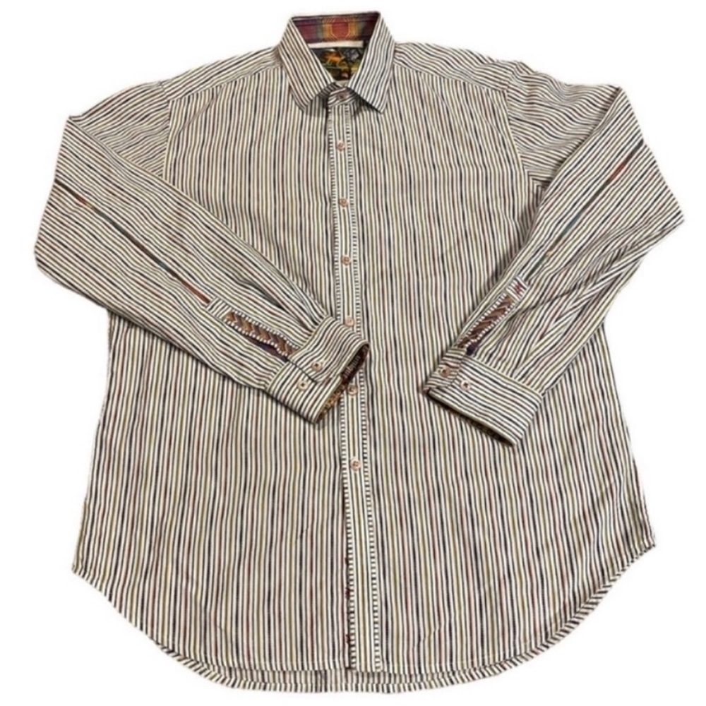 Robert Graham Multicolor Stripe Button Down Flip‎ Cuff Shirt Size Medium